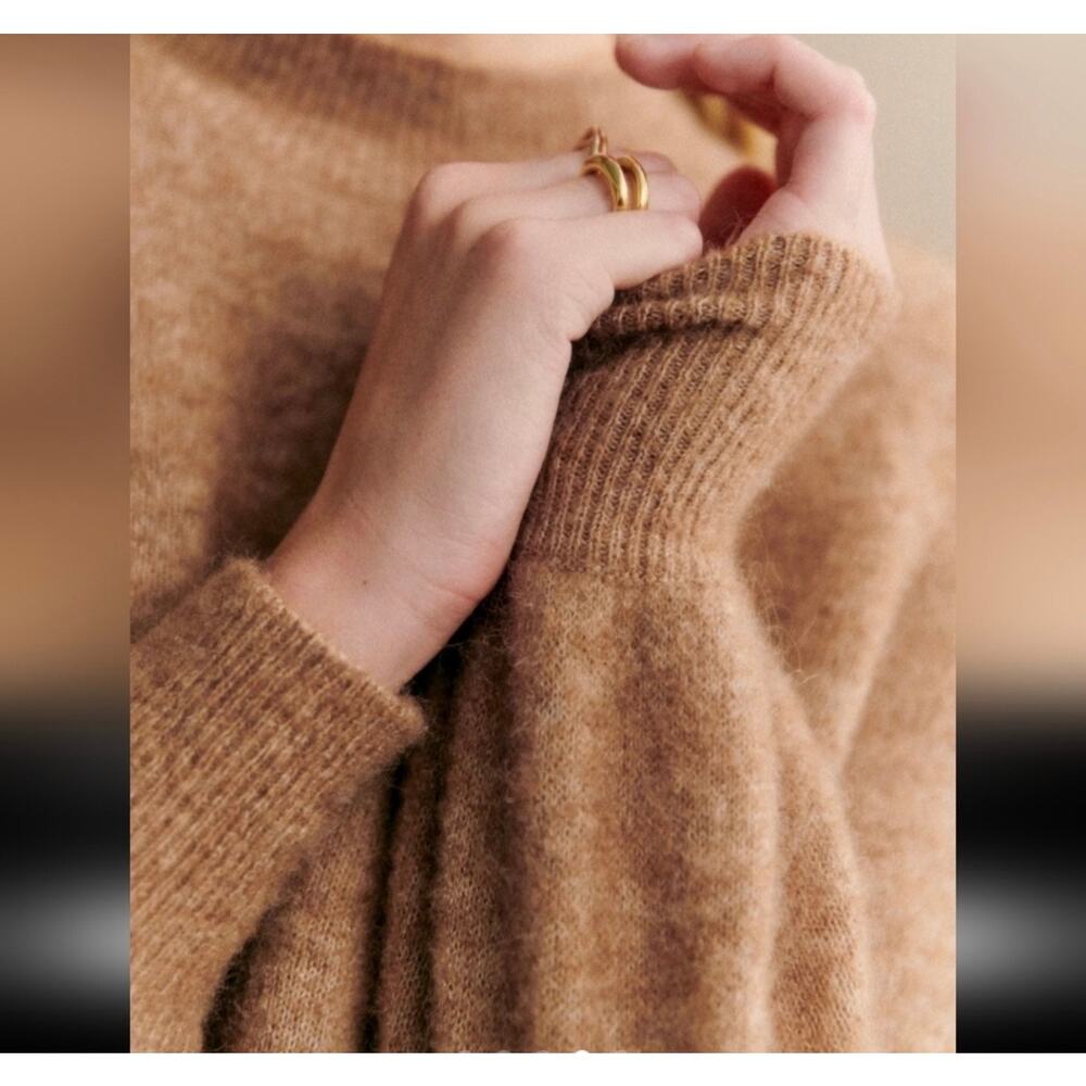 Sézane Enola Dress Light Camel Mohair Wool Belted Mini Dress M NWT - Picture 13 of 14